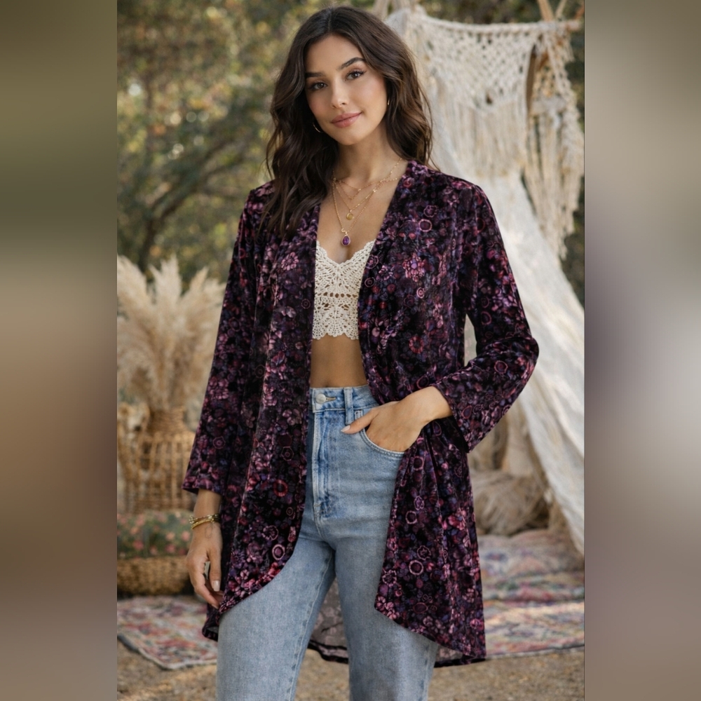 Espresso Semi Sheer Burned Out Velvet High Low Kimono Top NEW NWT - READ DESCRIP